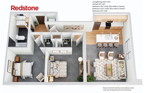 Floor plan for 2 beds, 1 bath